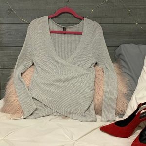 Gray Wrap Sweater - Size Large